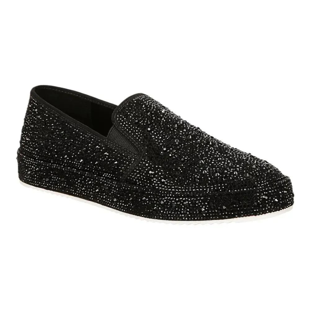 INC Women's Lenna Slip On Embellished Sneakers Black Bling Size 9 1/2